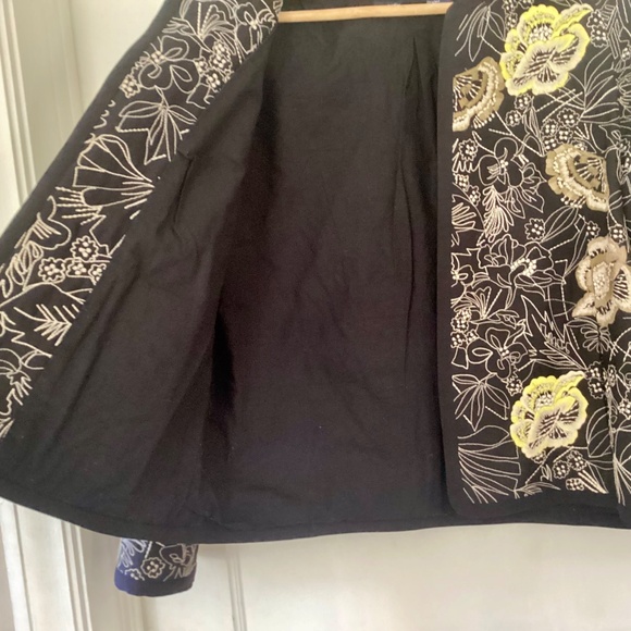 French Connection Floral Embroidery Long Sleeve Open Front jacket Black Size 10 - Picture 11 of 16